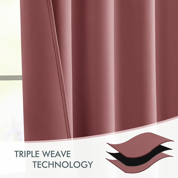 MIULEE Dusty Rose Back Tab Blackout Curtain 96 Inch Long 2 Panels Set