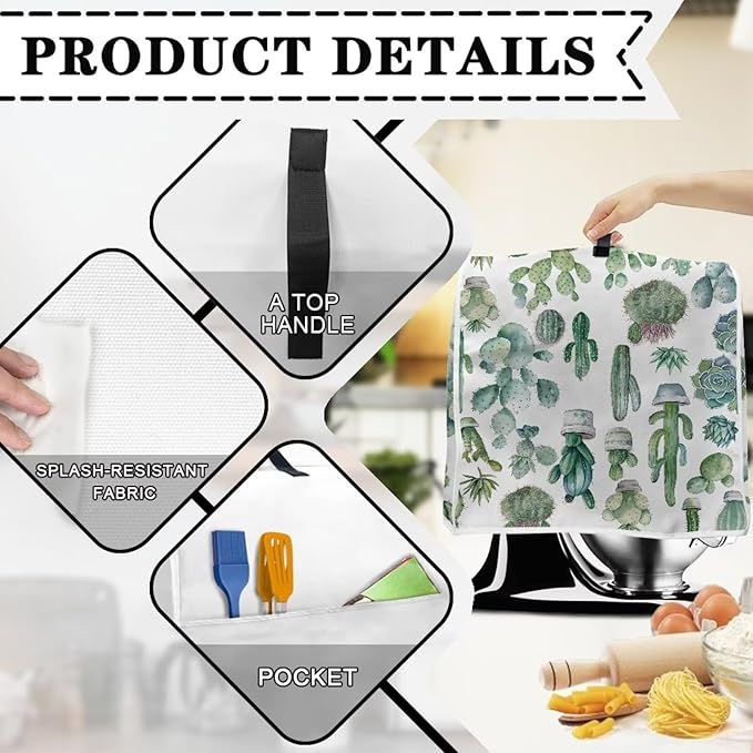 Cactus Mixer Cover | Compatible with 4.5-5 Quart Tilt Head & Bowl Lift Mixers | Dust Protector with Pockets for Accessories