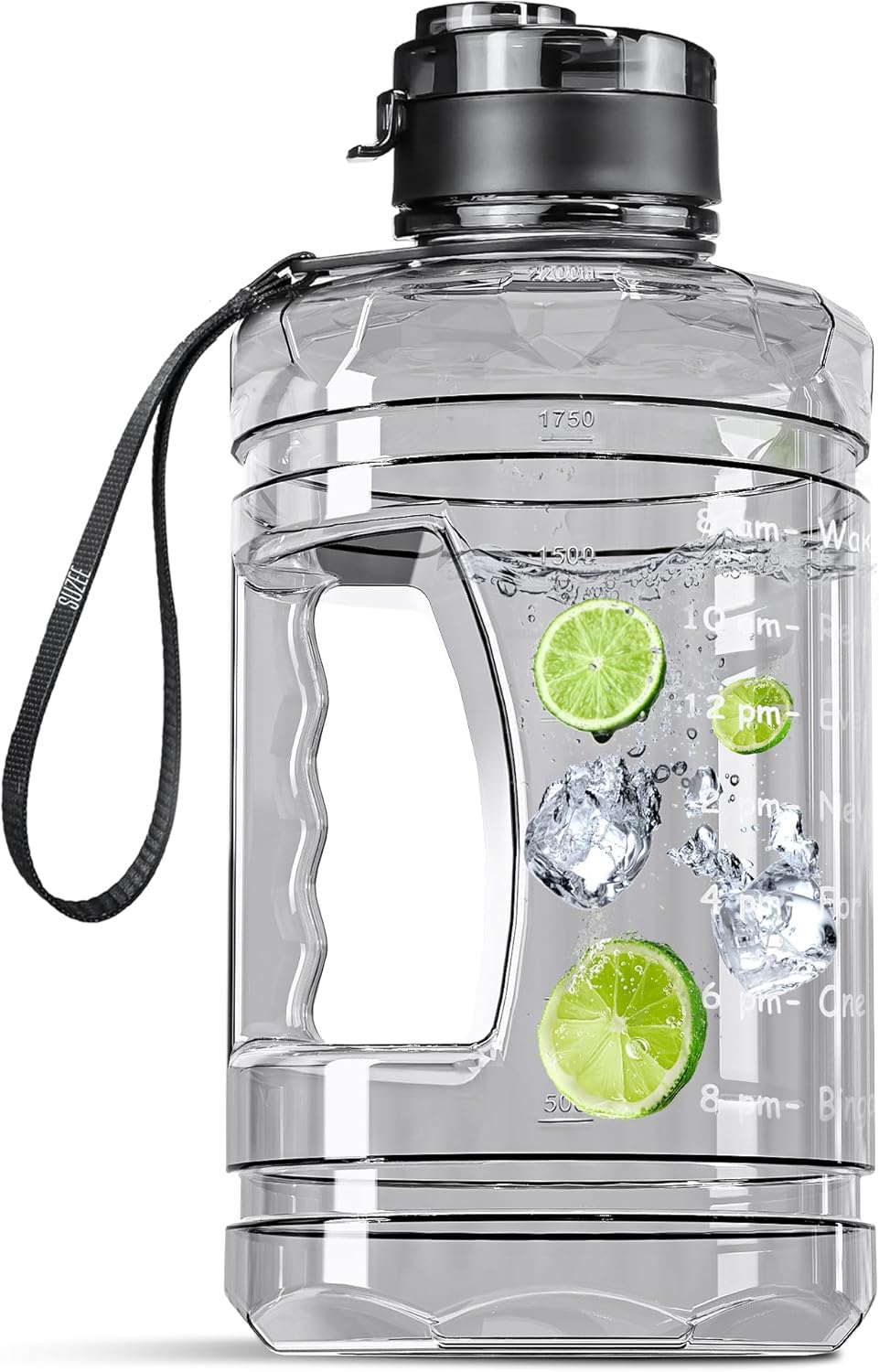 Large Water Bottle with Motivational Time Marker, 74oz Water Jug with Handle Leak-Proof, Clear Sport half gallon water Bottle for Gym Camping Workout Outdoors