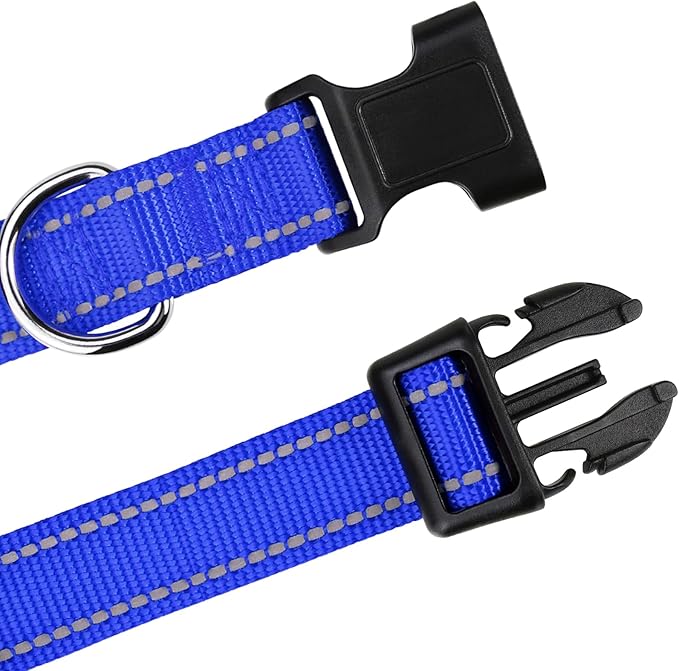 TagME Reflective Nylon Dog Collars, Adjustable Classic Pet Collar with Quick Release Buckle for Medium Dogs, Royal Blue, 1.0" Width