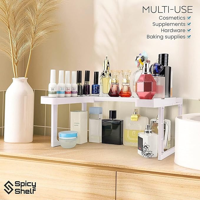 Spicy Shelf Deluxe - Expandable Spice Rack and Stackable Cabinet & Pantry Organizer (1 Set of 2 Shelves) - As seen on TV Deluxe (Spicy Shelf Organizer) - Pantry Organization - Pantry Spice Organizer