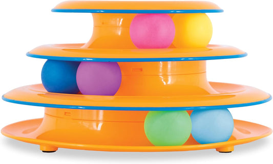 Catstages Tower of Tracks Cat Toy – 3-Level Track Tower with 6 Balls, Interactive Cat Toy for Indoor Enrichment