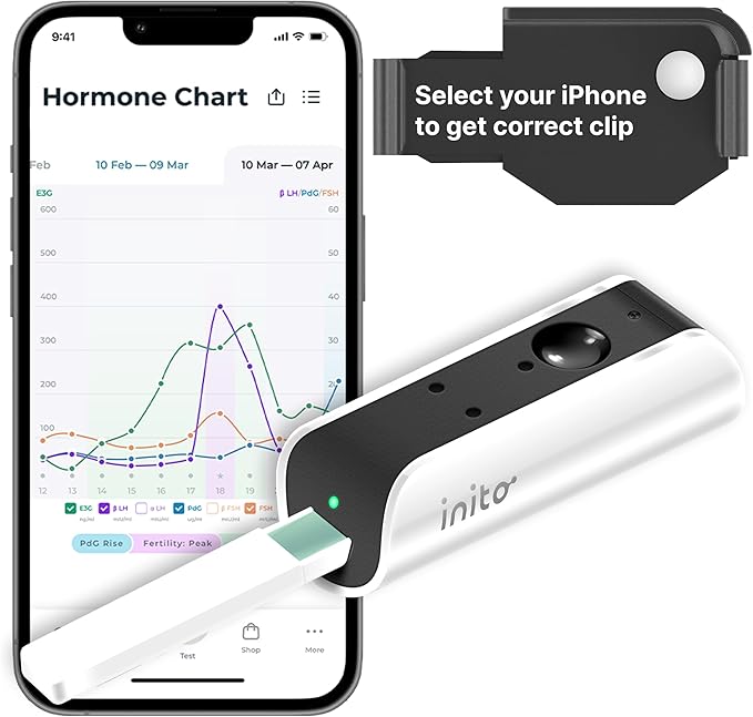 Inito Fertility Monitor & Hormone Tracker for Women | Estrogen, LH, PdG (Urine Metabolite of progesterone), FSH | Track and Confirm Ovulation | Includes 15 Test Strips (iPhone 16)