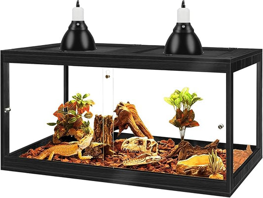 PROLEE Bearded Dragon Tank,34 Gallon Reptile Tank with Meatl Mesh Roof and Front Sliding Door,Lizard Tank,Spacious Reptile Enclosure for Snakes,Lguanas, Chameleons (Black)