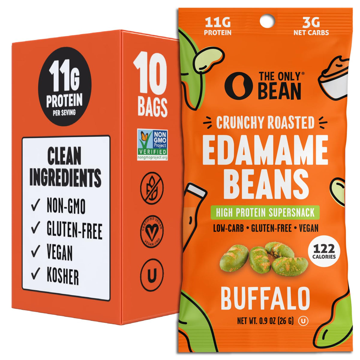 The Only Bean Crunchy Dry Roasted Edamame Snacks (Sea Salt), Healthy High Protein(11g) Keto Food, Low Carb Gluten Free Office Vegan Food 100 Calorie Snack Pack, 0.9oz 10 Pack