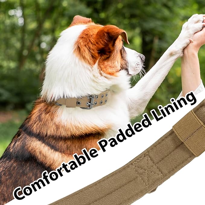 Tactical Dog Collar with Handle, Military Adjustable Heavy Duty Metal Buckle Dog Collars Soft Nylon Training Collar for Medium Large Dogs (Brown, X-Large)