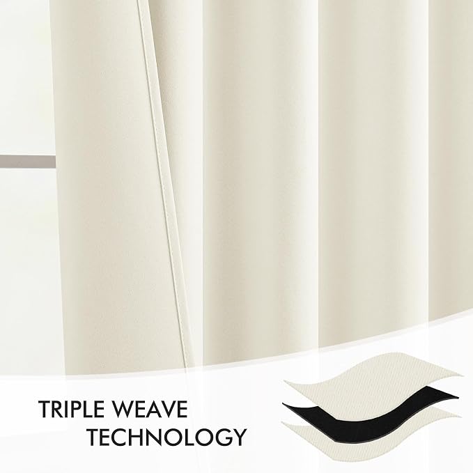MIULEE Cream Back Tab Blackout Curtains 90 Inches Long 2 Panels Set