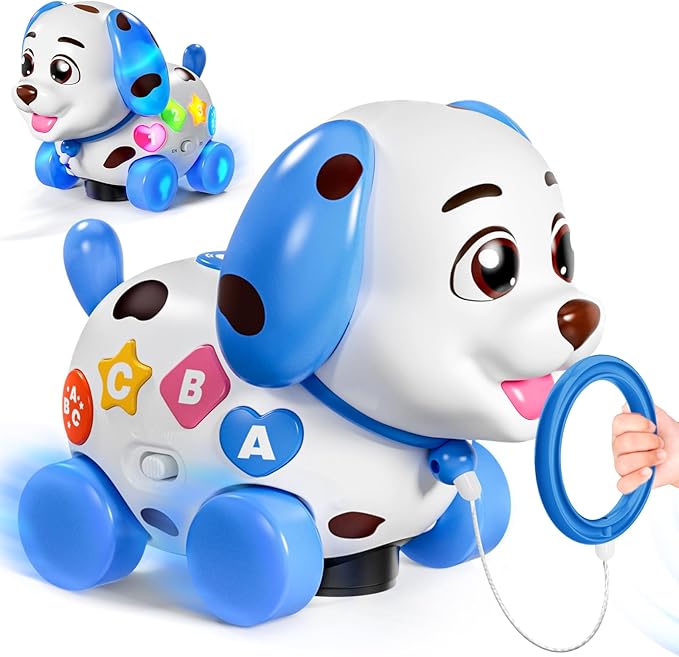 Musical Puppy Toys for 1 Year Old Boy Gift, Crawling and Walking Baby Toy 6-9-12-18 Month, Birthday Gift for 1 Year Old Boy Girl, Bilingual Infant Toys for 7 8 10 Month Olds (Blue)