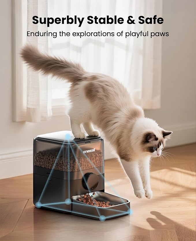 oneisall Automatic Cat Feeder for Large Kibble and Snacks, 12 Cups/3L Timed Pet Feeder for Cats Indoor, Programmable Dry Food Dispenser (Black)