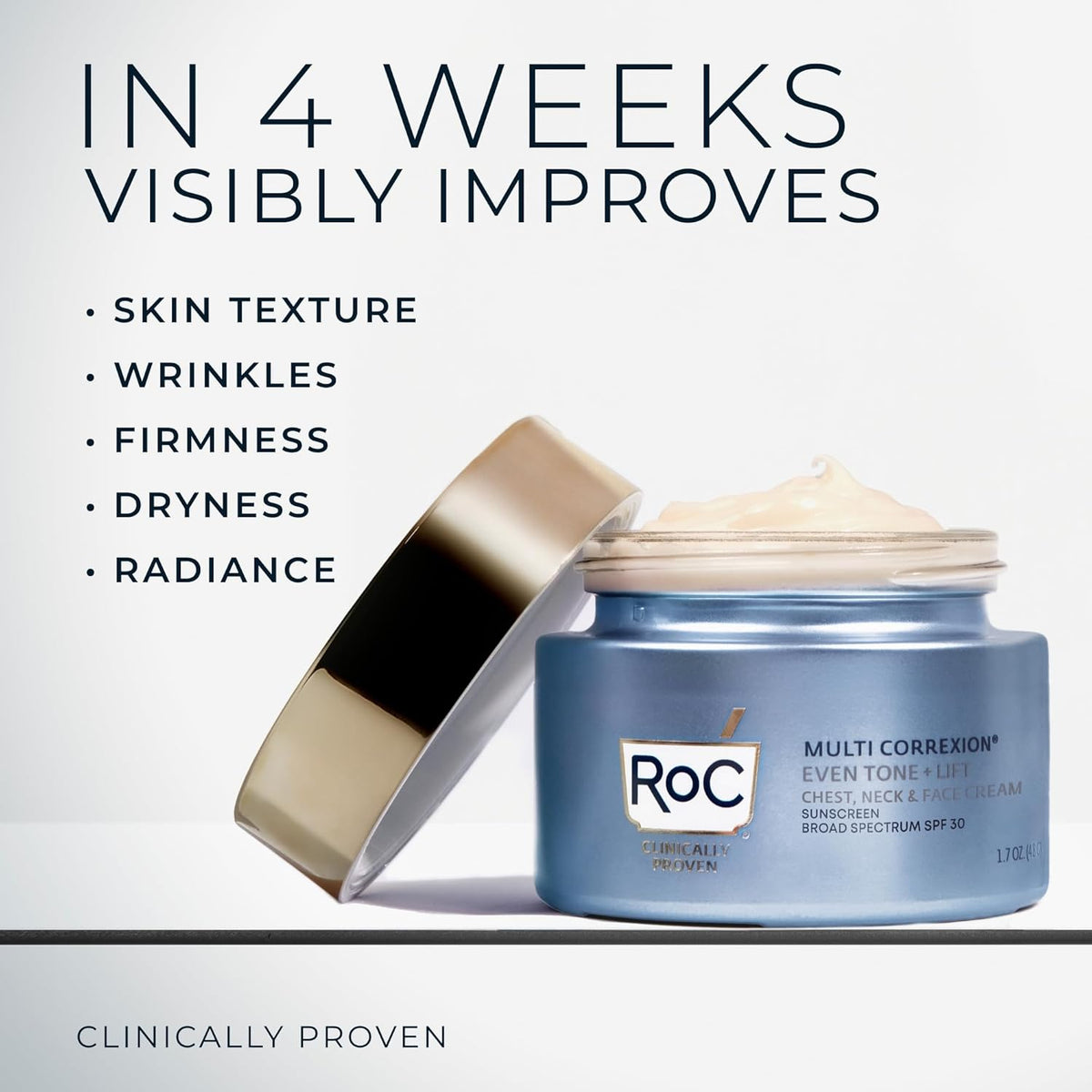 RoC Multi Correxion 5 in 1 Chest Neck Face Moisturizer Face Cream with SPF 30 for Visible Wrinkle and Neck Firming and Tightening, Oil Free Skin Care, 1.7 oz (Packaging May Vary)