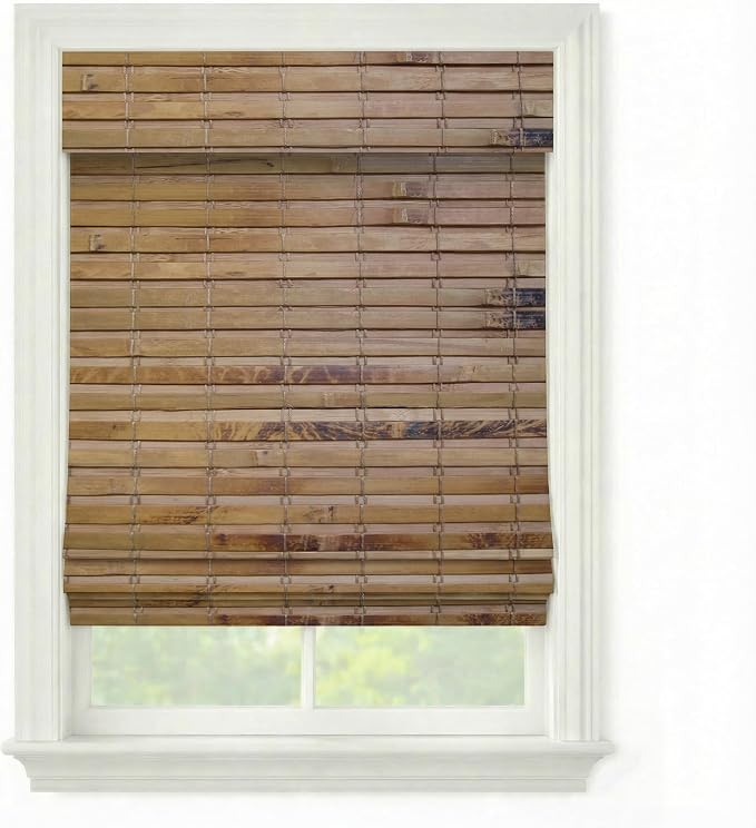 Cordless Woven Wood Roman Shades, 31W x 60H, Hatteras Camel, Sizes 20-72 Wide