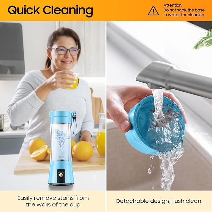 Cordless Portable Personal Size Blender - 12 Oz Mini Blender Make Smoothies and Shakes, Cordless Lightweight Rechargeable, Freshly Squeezed in Picnic/Sports/Office