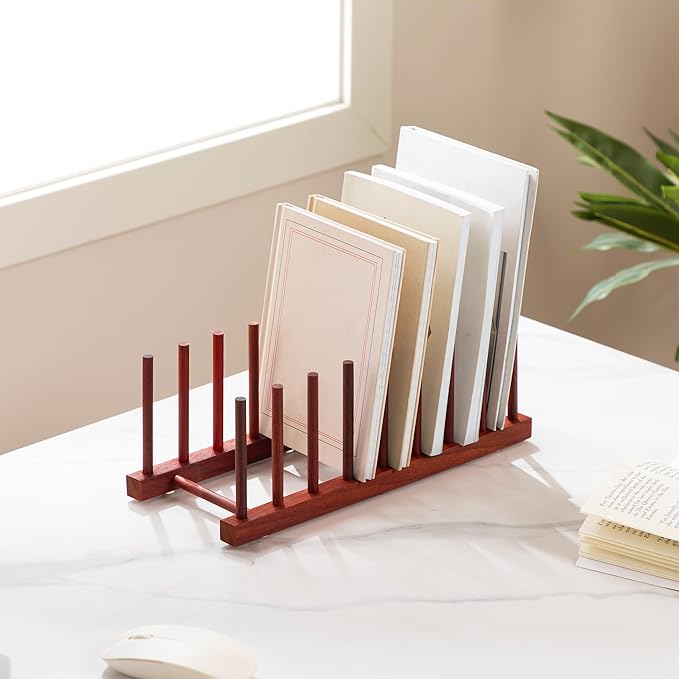 HBlife 4pcs Rosewood Wooden Dish Drying Rack - Home and Kitchen Organizer for Cups, Bowls, Pots, Lids, Cutting Boards & Plates Space-Saving for Cabinets Counters (8 Slots)