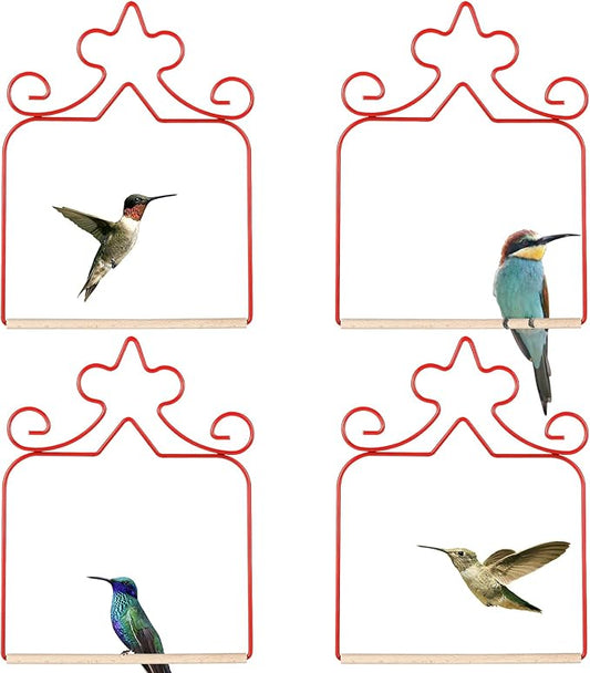 Hummingbird Swings 4 Pack, Rust Resistant Metal Frame, Red Hummingbird Perches with Wooden Dowel,Perfect for Hanging Outdoor Trunk Lawn Patio Garden Yard Porch