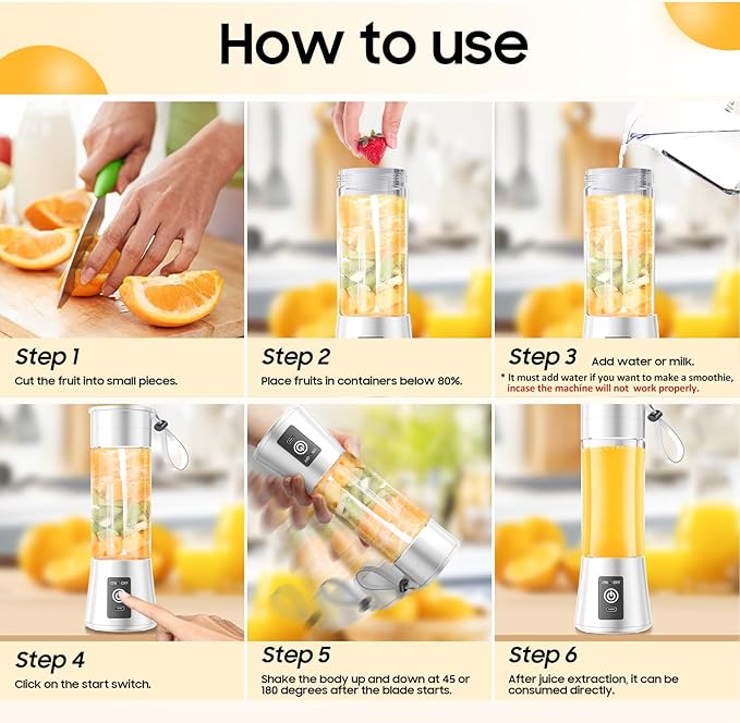 2026 Newly Upgraded Portable Smoothie Blender - Cordless Personal Blender Type-C Rechargeable, 13Oz Juice Cup BAP Free, 20,000Rpm Speed Powerful Blending, Freshly Squeezed in Sports/Office