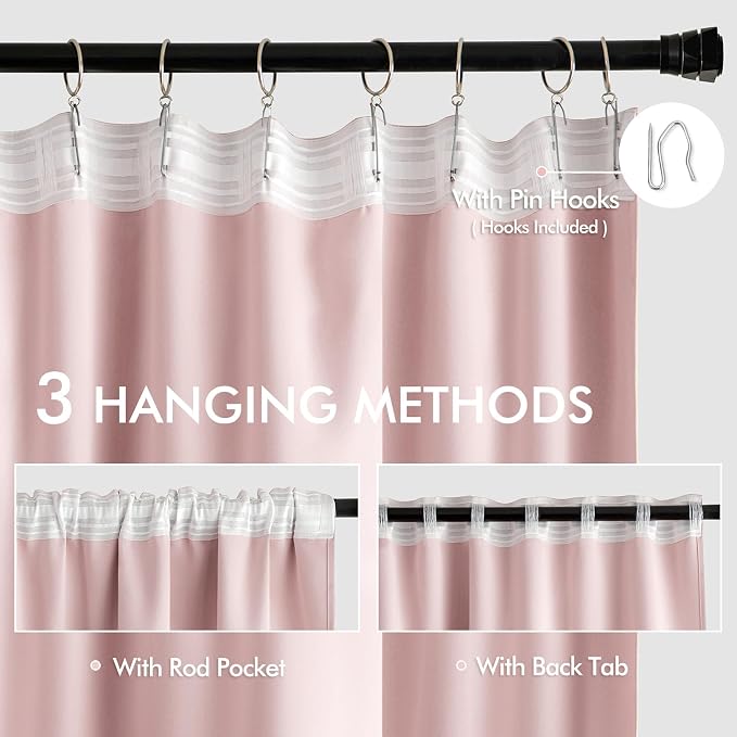 MIULEE Baby Pink Back Tab Blackout Curtains 108 Inch Long 2 Panels Set