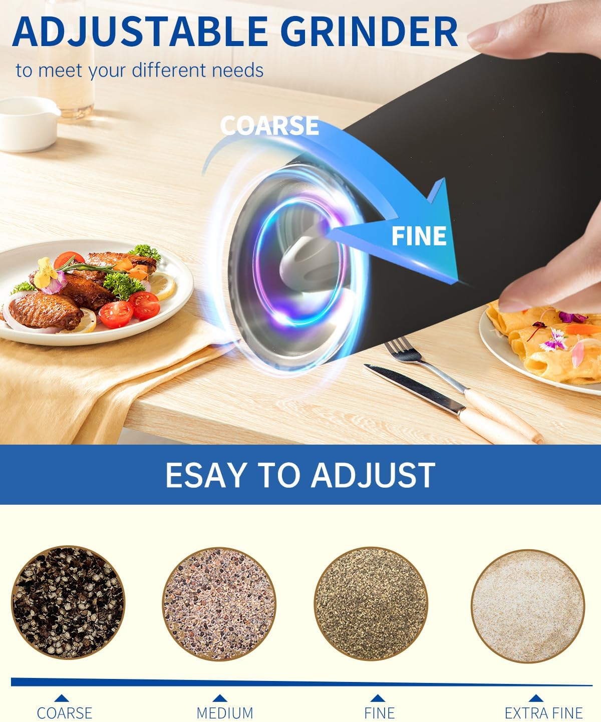 CIRCLE JOY Gravity Electric Salt and Pepper Grinder Set – Automatic LED Light Salt & Pepper Mills