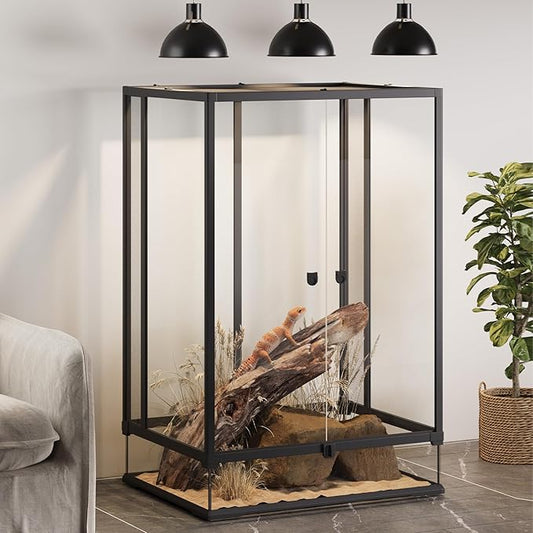 Erinnyees 67 Gallon Reptile Terrarium with Top Screen Ventilation, Snake Habitat with Heating Pad Space, Front Opening Reptile Vivarium with Sliding Cable Outlet for Leopard Geckos, Snakes, Turtles