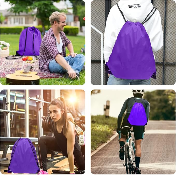 Drawstring Bags Bulk 14 Pcs Drawstring Backpack Bulk Cinch Bag Sackpack for Men Women Gym (Purple)