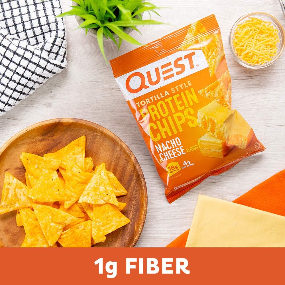 Quest Nutrition Nacho Cheese Tortilla Style Protein Chips, 18g Protein, 4g Net Carb, Low Carb, Gluten Free, 1.1 oz (Pack of 12)
