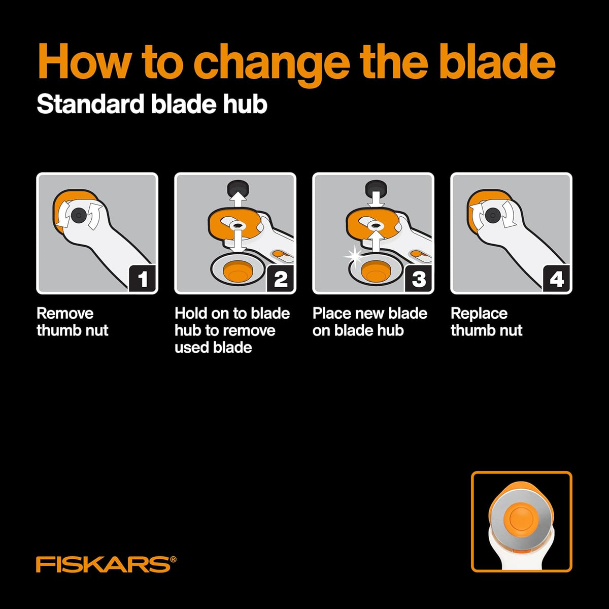 Fiskars 45mm Rotary Cutter for Fabric, Premium Steel Stick Fabric Cutter Cuts Through Multiple Layers, Right and Left Handed, Easy and Safe Blade Change, Arts and Crafts, Sewing and Quilting Tools