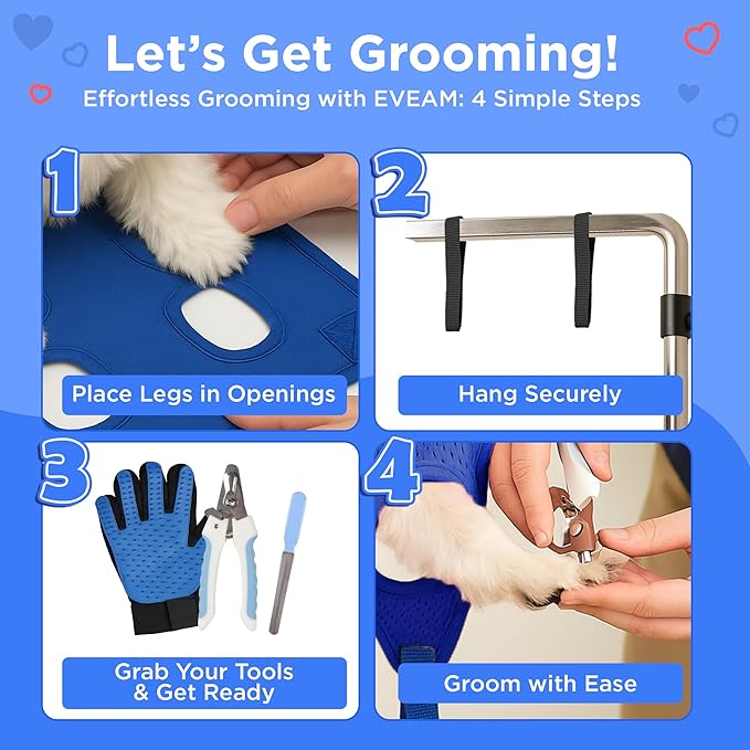 Pet Grooming Hammock for Cats & Small Dogs – Nail Clipping Kit with Sling, Clippers, File, Glove, Straps & Carabiners – Ideal for Trimming & Ear Cleaning – [S/XS] (Black, Extra-Small)