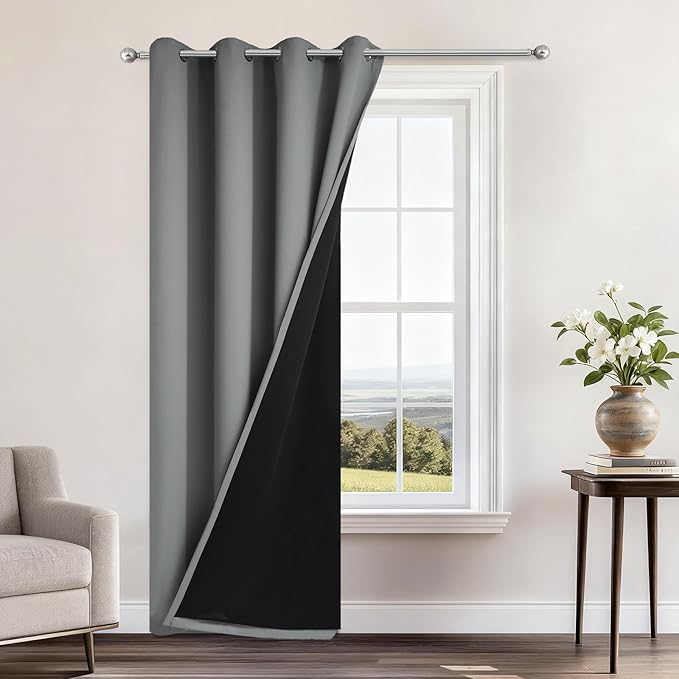 Yakamok 100% Blackout Curtains 96 Inches Long, 2 Thick Layers Heat and Full