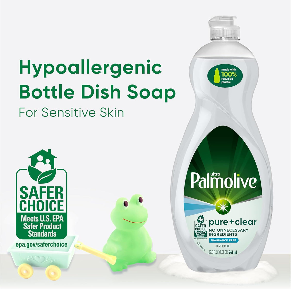 Palmolive Ultra Dishwashing Liquid Dish Soap, Pure + Clear Fragrance Free - 32.5 Fluid Ounce (Packaging may vary)
