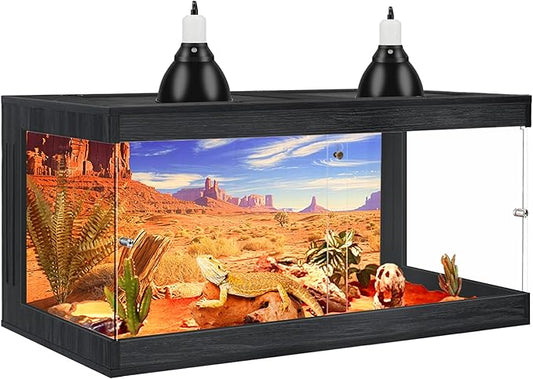 Royxen Bearded Dragon Tank, Tempered Glass Reptile Terrarium with Metal Mesh Top, 3-Side Clear Anti-Scratch Glass Lizard Tank for Reptile Habitat, Black,60 Gallons
