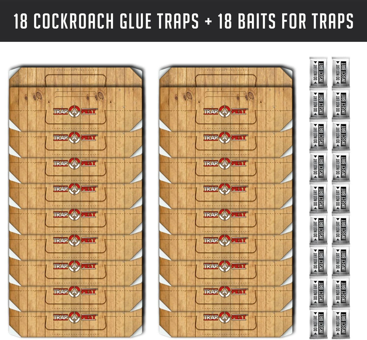 Roach Traps Indoor Sticky (18 Pack) - Glue Traps for Roaches Bug Traps with Roach Bait Traps - Long Lasting Non-Toxic Children and Pet Friendly - Trap a Pest