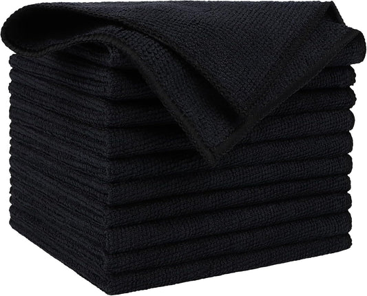 AIDEA Microfiber Cleaning Cloth Black 10PK, Microfiber Towels for Cars, Premium Wash Cloths, Dusting Cloth Lint Free Cleaning Rags for SUVs, House, Kitchen, Window, Cleaning Supplies12×12"