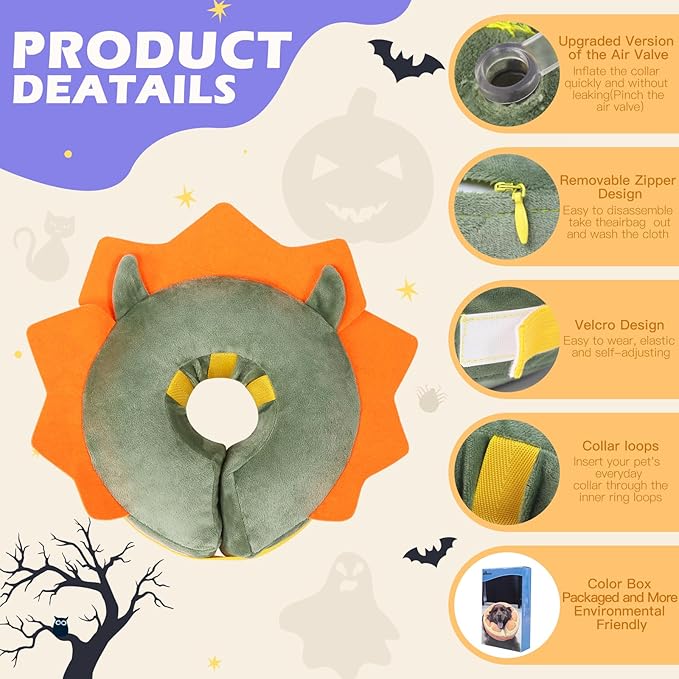 IEUUMLER Inflatable Recovery Dog Collar, Protective Donut Cone, Adjustable Soft Collar for Dog and Cat After Surgery Prevent from Biting & Scratching EU002 - Green Demon L