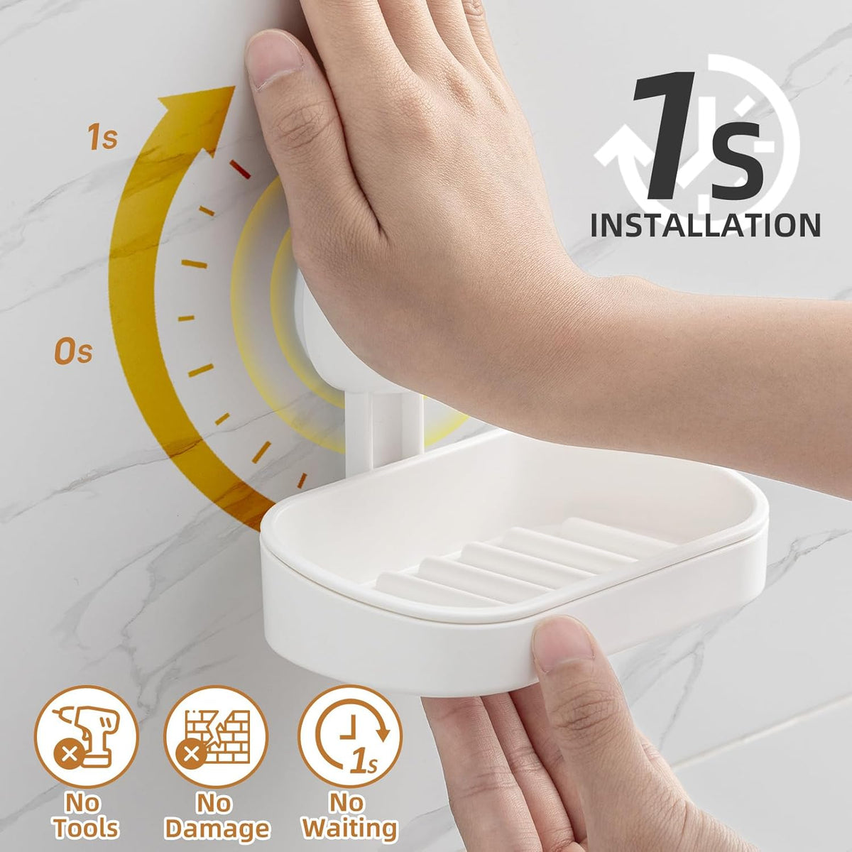 LEVERLOC Soap Dish Holder for Shower Suction Cup Wall Mounted Self Draining NO-Drilling Removable Bar Soap Sponge Holder for Bathroom Bathtub Kitchen Sink Waterproof Strong Vacuum Suction Adhesion