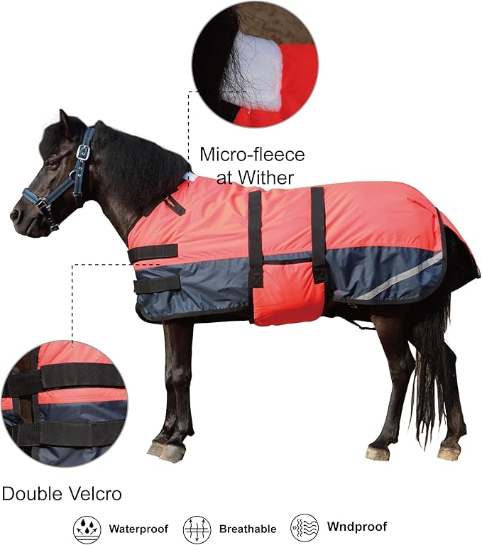Foal/Mini Horse Size 30"-48" Waterproof & Breathable 300 Denier Winter Turnout Blanket with 150g Polyfill Fluorescencered Large