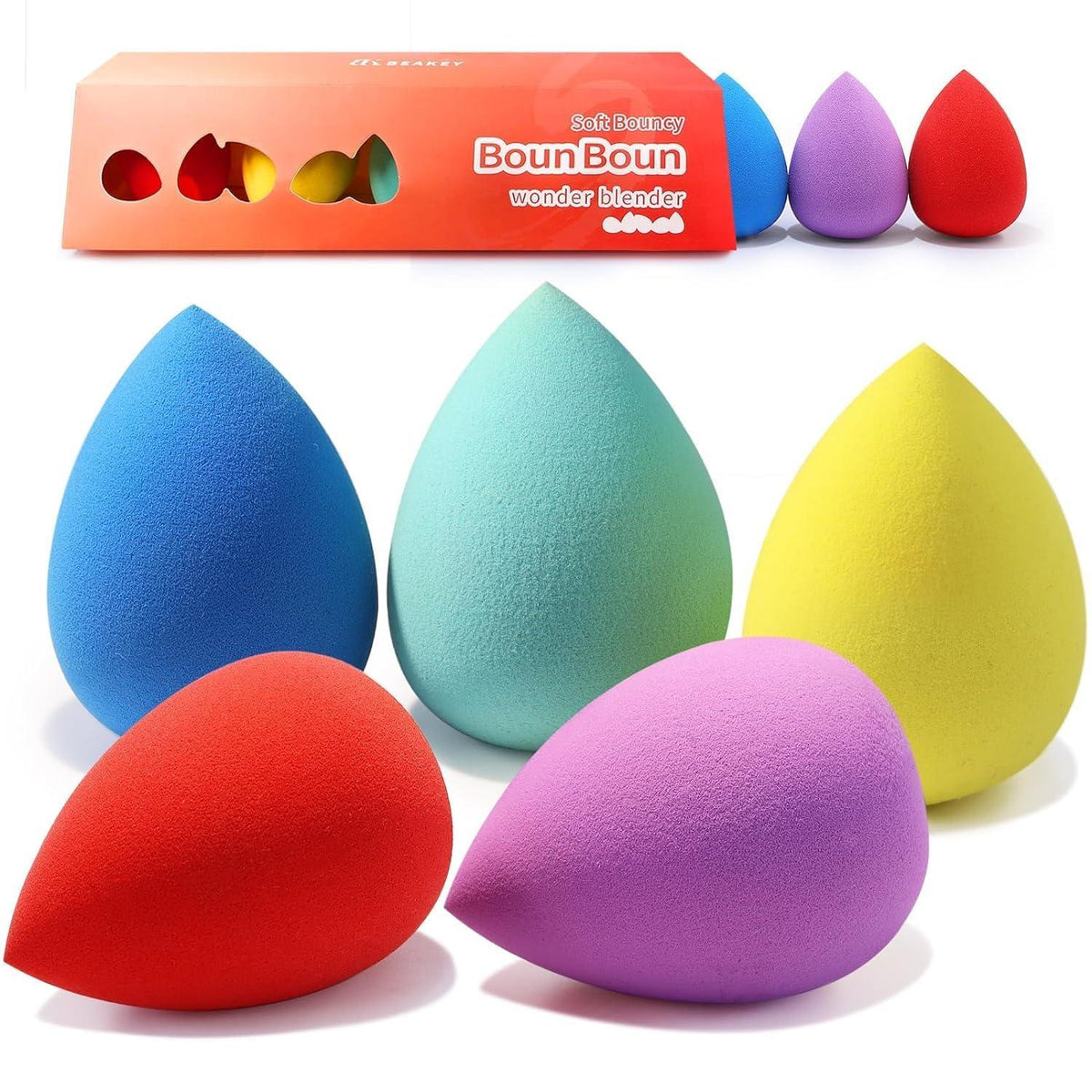 5 Pcs Latex-Free Makeup Sponge Set for Blending Foundation, Liquid, Cream & Powder