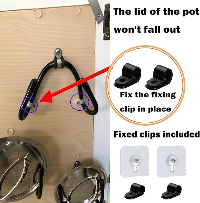 2 Pack Pot Lid Organizer Rack, Black Pot Lids Holder for Cabinet Door/Wall, No Drilling Adhesive Wall/Door Mounted Rustproof Pot and Pan Cover for Kitchen Storage, Pot lid no falls off.