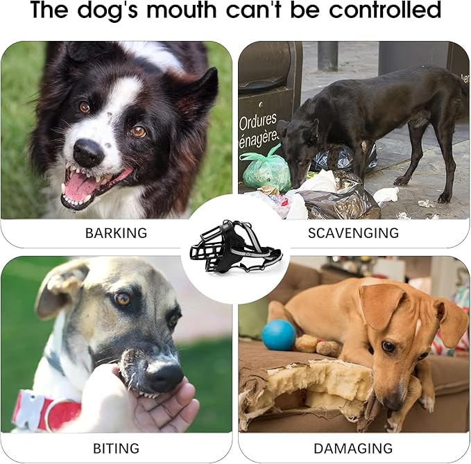 Dog Muzzle, Breathable Basket Muzzles for Small Medium Large Sized Dogs, Adjustable Humane Cage Mouth Cover for Scavenging Grooming Biting Chewing, Allows Panting and Drinking(Soft Rubber, XS)