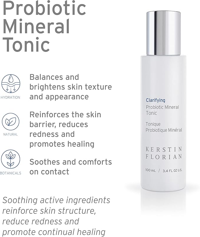 Kerstin Florian Clarifying Probiotic Mineral Tonic | Detoxifying Toner for Face & Body | Natural Skincare to Clarify and Regulate Oily Skin & Clear Pores | Gentle Formula for Women & Men (3.4 fl oz)