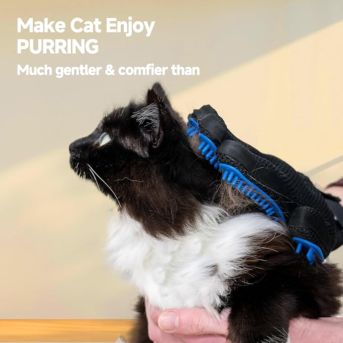 Cat & Dog Grooming Gloves for Shedding - Efficient Deshedding Pet Grooming Gloves 2-in-1 Deshedding Brush & Massage Mitt-Safe for Dogs & Cats (1 Pair Blue)