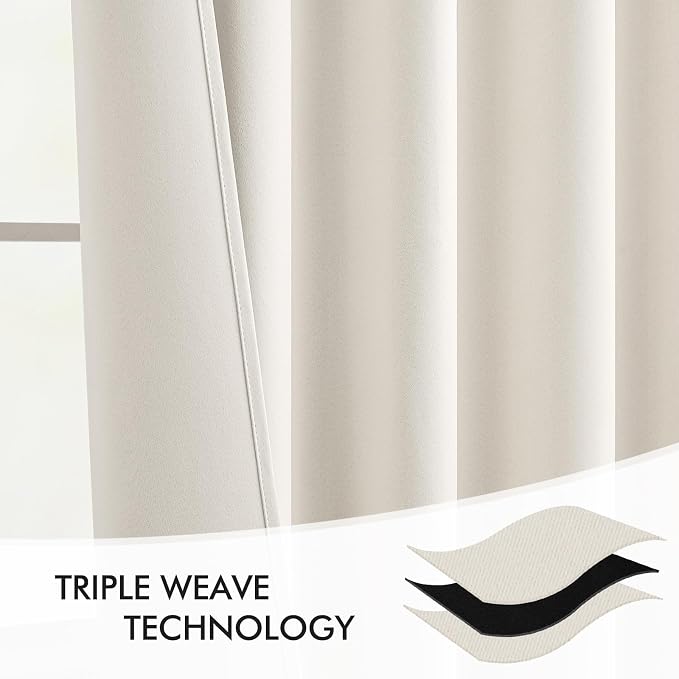MIULEE Ivory Back Tab Blackout Curtains 63 Inch Length 2 Panels Set