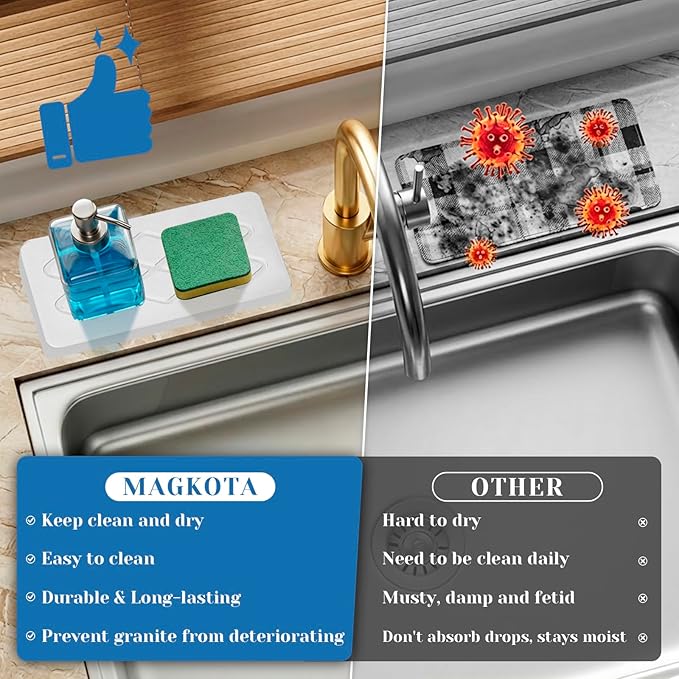 Diatomite Stone Sink Tray, 2PCS Water Absorbing Stone Trays, Quick Drying Hand Soap Holder with Anti-Skid Feet, Bathroom Tray Countertop for Bathroom Sink Kitchen Counter Faucet Organizer Decor