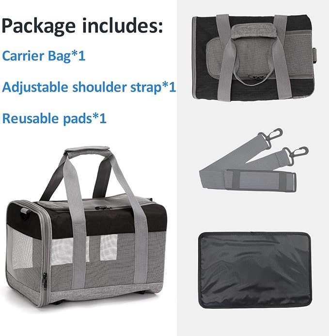 kathson Small Animal Carrier Bag, Guinea Pig Rabbit Travel Carrier Breathable Mesh Window Pet Portable Hand Bag for Hamster Bird Bunny Bearded Dragon Kitty and Etc (Grey with Black)