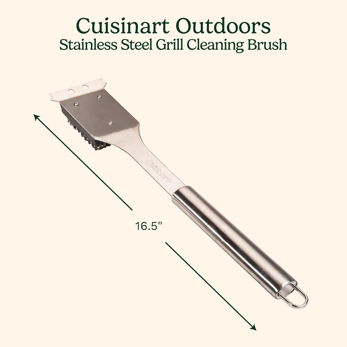 Cuisinart Stainless Steel 16.5" Long Handle Grill Cleaner Brush and Scraper for BBQ, Griddle, Grills, Cookout Tool, Grill Brush for Outdoor Grills BBQ Accessories