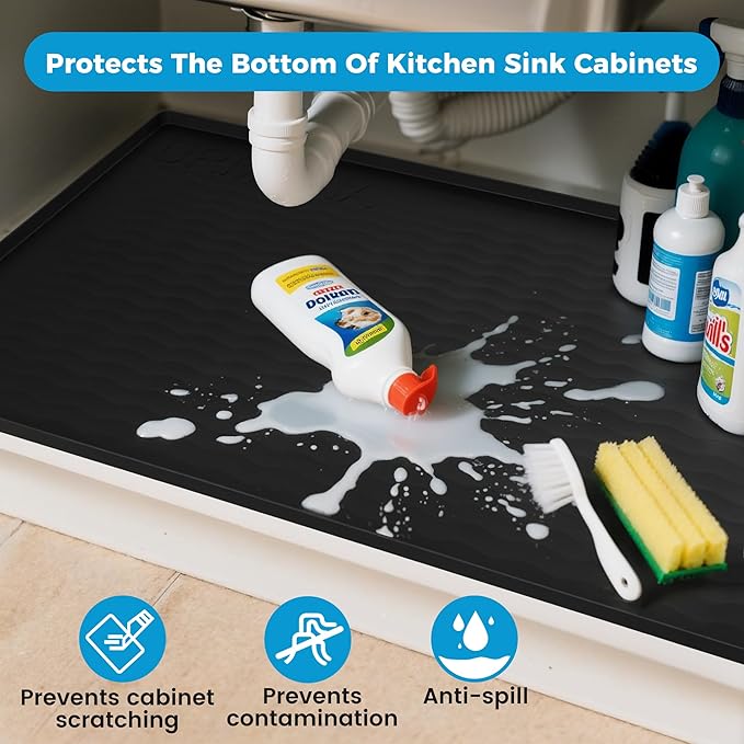 URMONA 37'' x 22'' Waterproof Silicone Under Sink Mat Cabinet and Counter Protector, Shelf Liner for Kitchen and Bathroom, Storage and Organizers, Litter Mat, Pet Cat Puppy Essentials(Brown)