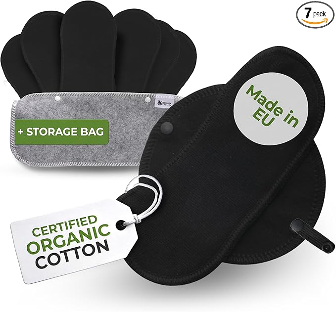 Organic Cotton Reusable Panty Liners for Women & Teens (Small, 7-Pack); High-Temp Washable Cloth Liners Made in EU; Stay Fresh & Dry, for Daily Vaginal Discharge Only; 100% Breathable (no PUL/TPU)