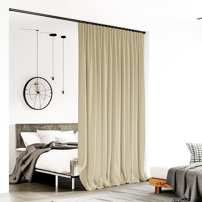 Room Divider Curtains for Ceiling Track Rod, 4.3 ft Wide x 9 ft Tall, Cream
