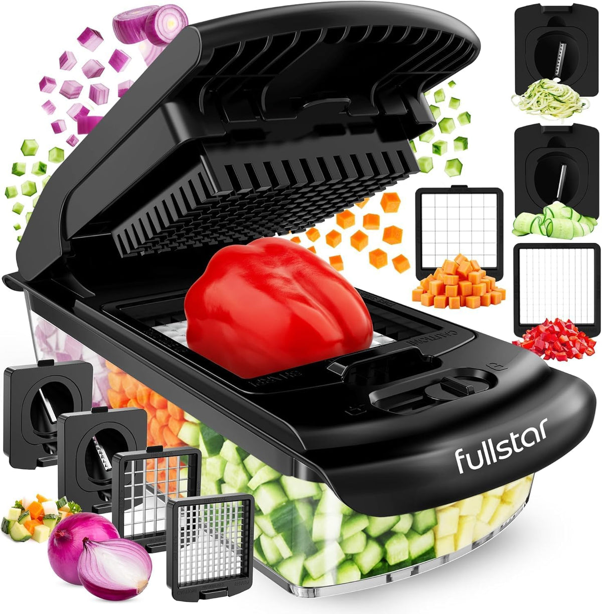 Fullstar The Original Pro Chopper - Vegetable Chopper and Spiralizer, Food Chopper with Container, Fruit Slicer, Kitchen Gadgets & Gifts, Home Essentials (4 in 1, White)
