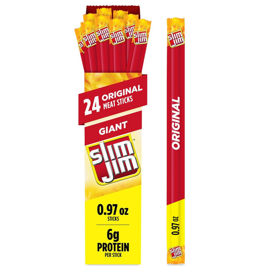 Slim Jim Giant Smoked Meat Sticks, Original Flavor, 6g Protein Per Stick, 0.97 oz. (24 Count)