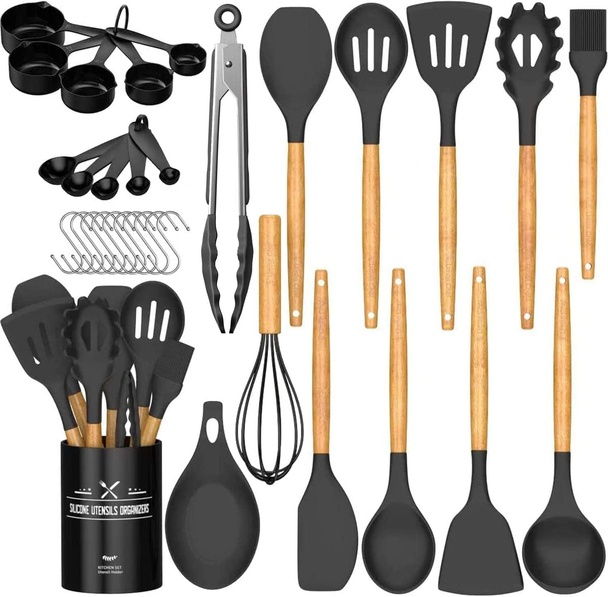 Umite Chef 33‑Piece Silicone Cooking Utensils Set with Holder