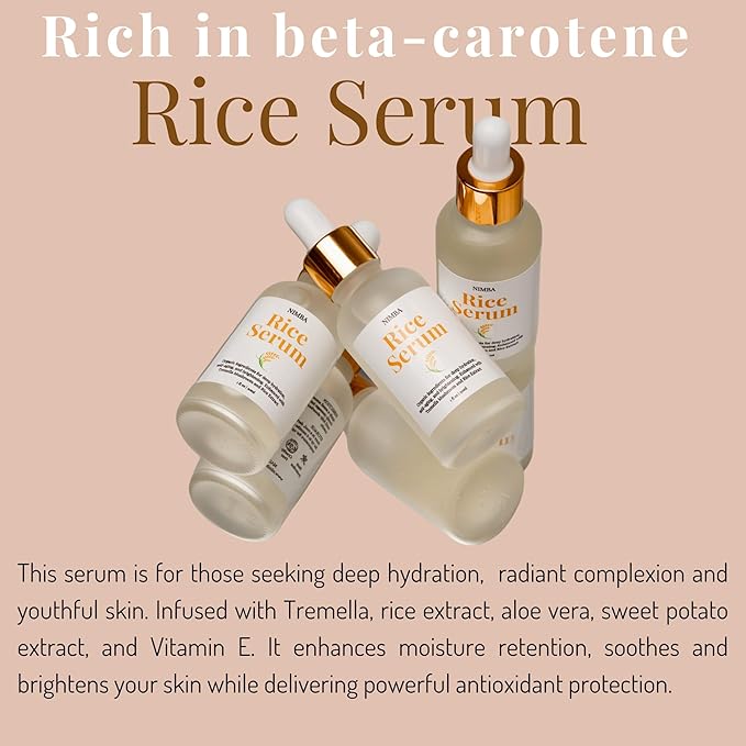 Rice Serum, Anti-Aging, with Tremella Extract, Aloe Vera, Rice Extract, Sweet Potato, Vitamin E, for Hydration, Skin Barrier Strengthening, Fine Lines Reduction